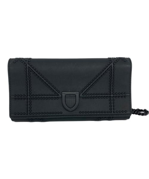 Christian Dior（クリスチャン ディオール）Christian Dior (クリスチャン ディオール) スタッズ付きマットレザーチェーンウォレット ブラックの古着・服飾アイテム