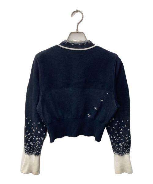 Mame Kurogouchi（マメクロゴウチ）Mame Kurogouchi (マメクロゴウチ) Crane Pattern Jacquard Knitted Cardigan ネイビー サイズ:SIZE1の古着・服飾アイテム
