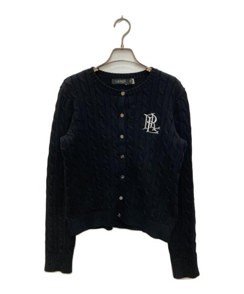 LAUREN RALPH LAUREN（ローレン ラルフ ローレン）LAUREN RALPH LAUREN (ローレン ラルフ ローレン) ロゴ刺繍ケーブルニットカーディガン ブラック サイズ:Lの古着・服飾アイテム