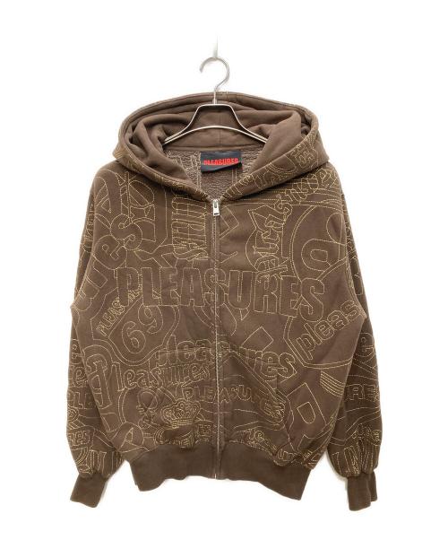 PLEASURES（プレジャーズ）PLEASURES (プレジャーズ) SIGNAL ZIP UP HOODIE ブラウン サイズ:Sの古着・服飾アイテム