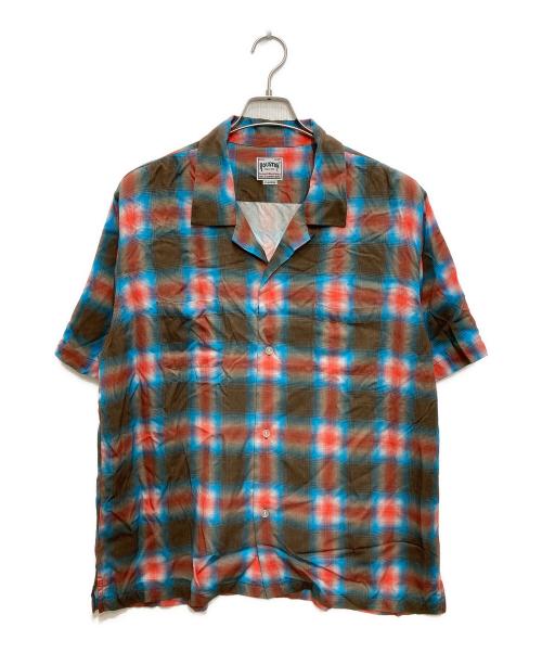 HOUSTON（ヒューストン）HOUSTON (ヒューストン) オンブレチェックシャツ レッド×ブルー サイズ:XLの古着・服飾アイテム