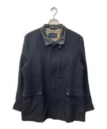 BURBERRY LONDON（バーバリーロンドン）の古着「レザー切替ヘリンボーン ノバチェックジャケット」｜グレー