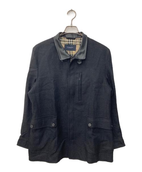 BURBERRY LONDON（バーバリーロンドン）BURBERRY LONDON (バーバリーロンドン) レザー切替ヘリンボーン ノバチェックジャケット グレー サイズ:Lの古着・服飾アイテム