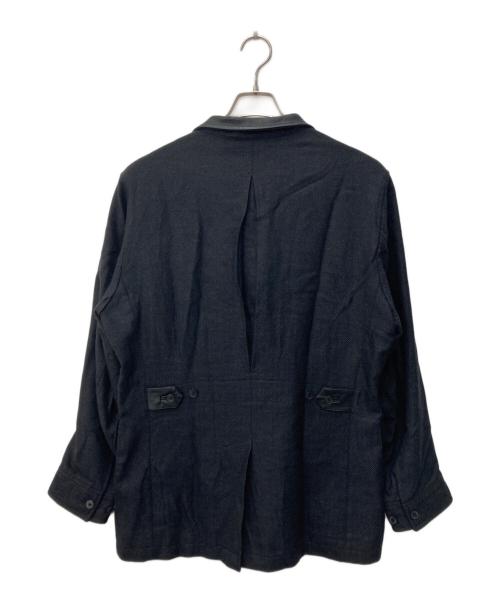 BURBERRY LONDON（バーバリーロンドン）BURBERRY LONDON (バーバリーロンドン) レザー切替ヘリンボーン ノバチェックジャケット グレー サイズ:Lの古着・服飾アイテム