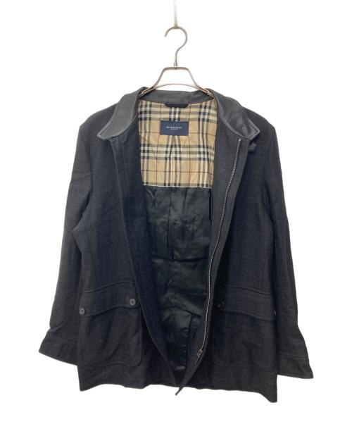 BURBERRY LONDON（バーバリーロンドン）BURBERRY LONDON (バーバリーロンドン) レザー切替ヘリンボーン ノバチェックジャケット グレー サイズ:Lの古着・服飾アイテム