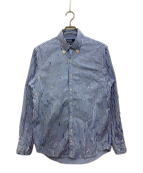 POLO RALPH LAUREN（ポロ・ラルフローレン）POLO RALPH LAUREN (ポロ・ラルフローレン) クラシック フィット ペイントスプラッター ストライプド シャツ ホワイト×ブルー サイズ:Ｍの古着・服飾アイテム
