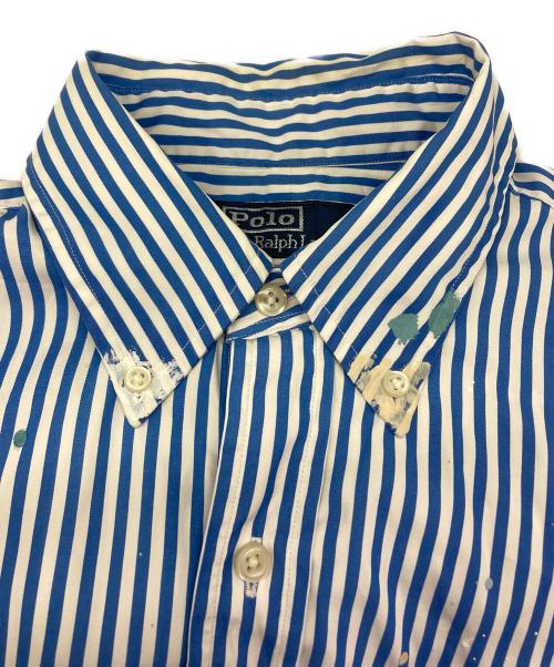 POLO RALPH LAUREN（ポロ・ラルフローレン）POLO RALPH LAUREN (ポロ・ラルフローレン) クラシック フィット ペイントスプラッター ストライプド シャツ ホワイト×ブルー サイズ:Ｍの古着・服飾アイテム