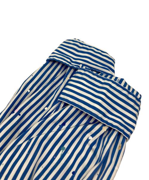 POLO RALPH LAUREN（ポロ・ラルフローレン）POLO RALPH LAUREN (ポロ・ラルフローレン) クラシック フィット ペイントスプラッター ストライプド シャツ ホワイト×ブルー サイズ:Ｍの古着・服飾アイテム