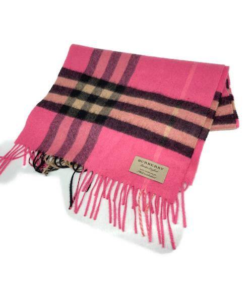 BURBERRY LONDON ENGLAND（バーバリー ロンドン イングランド）BURBERRY LONDON England (バーバリー ロンドン イングランド) カシミヤ100％チェックマフラー ピンクの古着・服飾アイテム