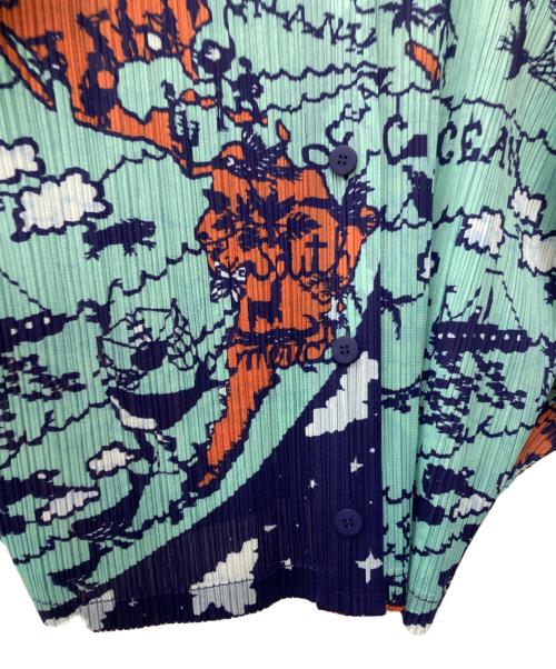 PLEATS PLEASE（プリーツプリーズ）PLEATS PLEASE (プリーツプリーズ) World Map Pleats Cardigan ブルー サイズ:3の古着・服飾アイテム