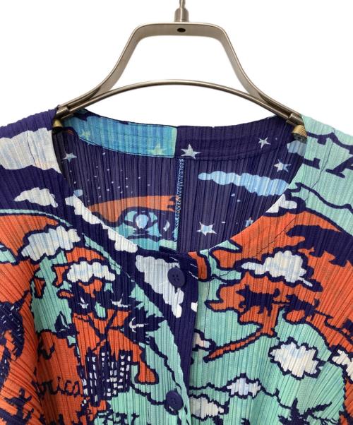 PLEATS PLEASE（プリーツプリーズ）PLEATS PLEASE (プリーツプリーズ) World Map Pleats Cardigan ブルー サイズ:3の古着・服飾アイテム