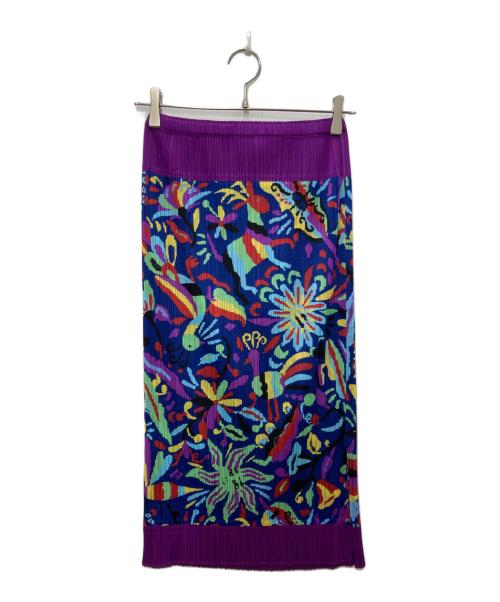 PLEATS PLEASE（プリーツプリーズ）PLEATS PLEASE (プリーツプリーズ) フラワープリントプリーツスカート パープル サイズ:3の古着・服飾アイテム