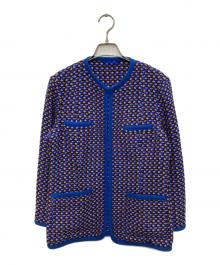 ETRO（エトロ）の古着「ノーカラーツイードジャケット」｜ブルー