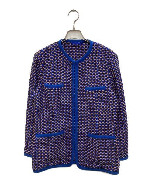 ETRO（エトロ）ETRO (エトロ) ノーカラーツイードジャケット ブルー サイズ:42の古着・服飾アイテム