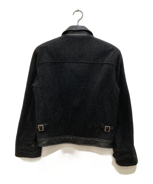 DKNY JEANS（ダナキャラン ニューヨーク ジーンズ）DKNY JEANS (ダナキャラン ニューヨーク ジーンズ) レザーウール切替ジャケット ブラック サイズ:Pの古着・服飾アイテム