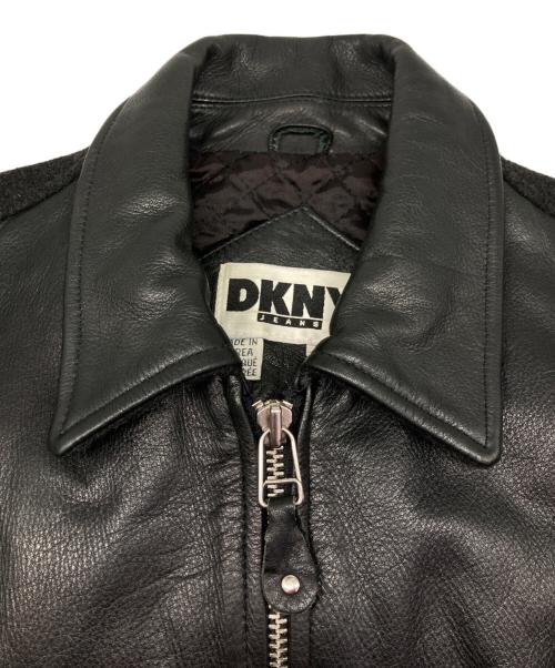 DKNY JEANS（ダナキャラン ニューヨーク ジーンズ）DKNY JEANS (ダナキャラン ニューヨーク ジーンズ) レザーウール切替ジャケット ブラック サイズ:Pの古着・服飾アイテム