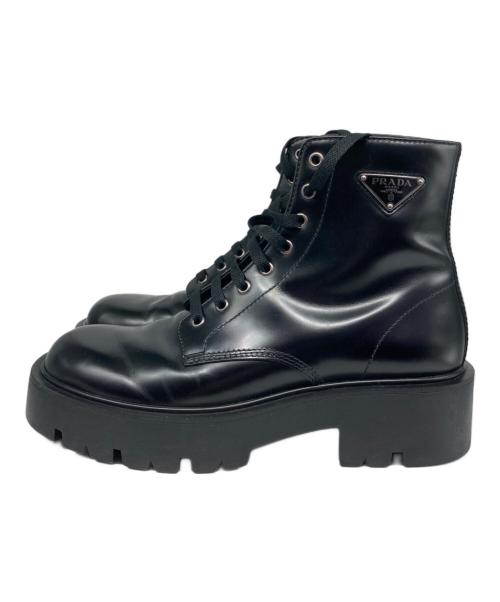 PRADA（プラダ）PRADA (プラダ) レースアップ・コンバットブーツ ブラック サイズ:71/2の古着・服飾アイテム