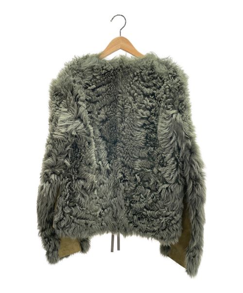 CELINE（セリーヌ）CELINE (セリーヌ) フィービー期ラムレザー&ラムファー ノーカラージャケット オリーブ サイズ:38の古着・服飾アイテム