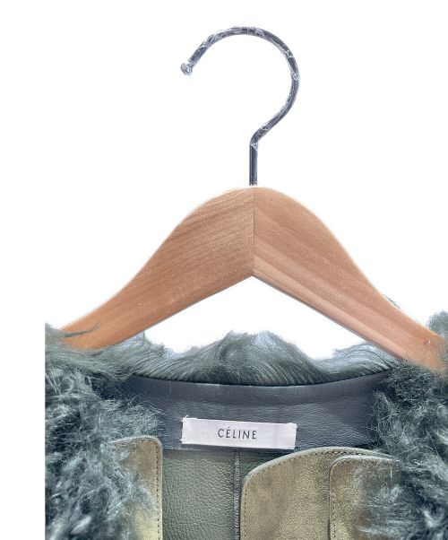CELINE（セリーヌ）CELINE (セリーヌ) フィービー期ラムレザー&ラムファー ノーカラージャケット オリーブ サイズ:38の古着・服飾アイテム