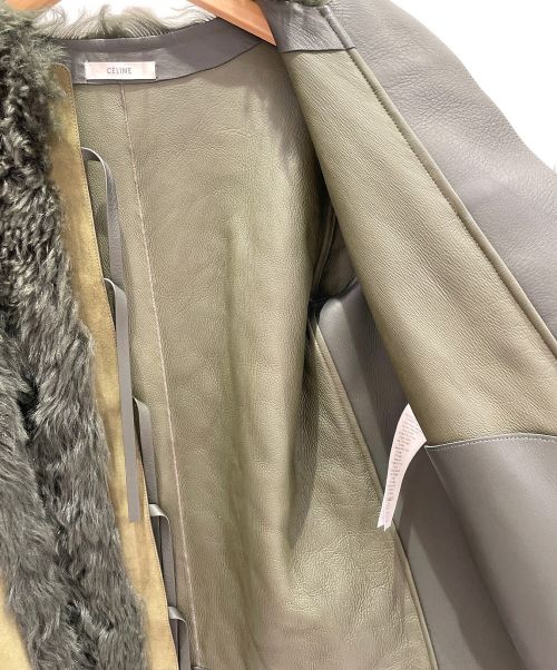 CELINE（セリーヌ）CELINE (セリーヌ) フィービー期ラムレザー&ラムファー ノーカラージャケット オリーブ サイズ:38の古着・服飾アイテム