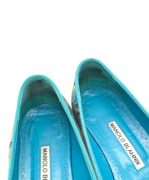 Manolo Blahnik（マノロブラニク）Manolo Blahnik (マノロブラニク) ジャガードフラットパンプス ブルー サイズ:37の古着・服飾アイテム