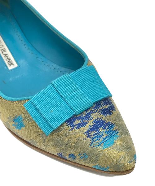 Manolo Blahnik（マノロブラニク）Manolo Blahnik (マノロブラニク) ジャガードフラットパンプス ブルー サイズ:37の古着・服飾アイテム
