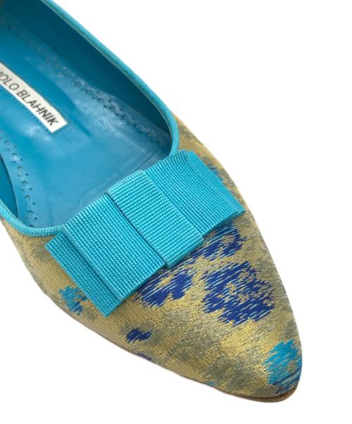 Manolo Blahnik（マノロブラニク）Manolo Blahnik (マノロブラニク) ジャガードフラットパンプス ブルー サイズ:37の古着・服飾アイテム