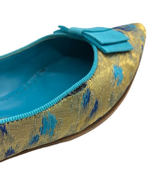 Manolo Blahnik（マノロブラニク）Manolo Blahnik (マノロブラニク) ジャガードフラットパンプス ブルー サイズ:37の古着・服飾アイテム