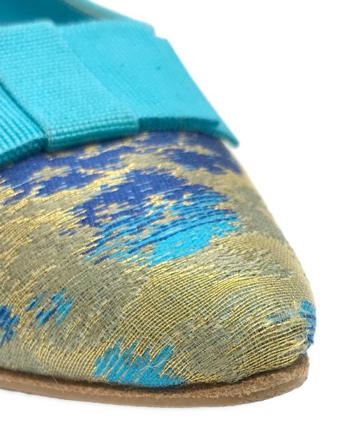 Manolo Blahnik（マノロブラニク）Manolo Blahnik (マノロブラニク) ジャガードフラットパンプス ブルー サイズ:37の古着・服飾アイテム