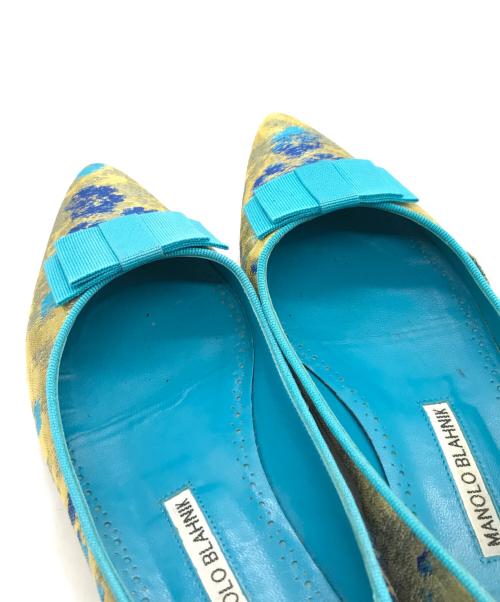 Manolo Blahnik（マノロブラニク）Manolo Blahnik (マノロブラニク) ジャガードフラットパンプス ブルー サイズ:37の古着・服飾アイテム