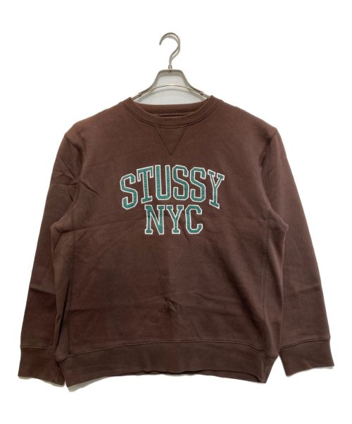 stussy（ステューシー）stussy (ステューシー) ヴィンテージカレッジロゴスウェット ブラウン×グリーン サイズ:XLの古着・服飾アイテム