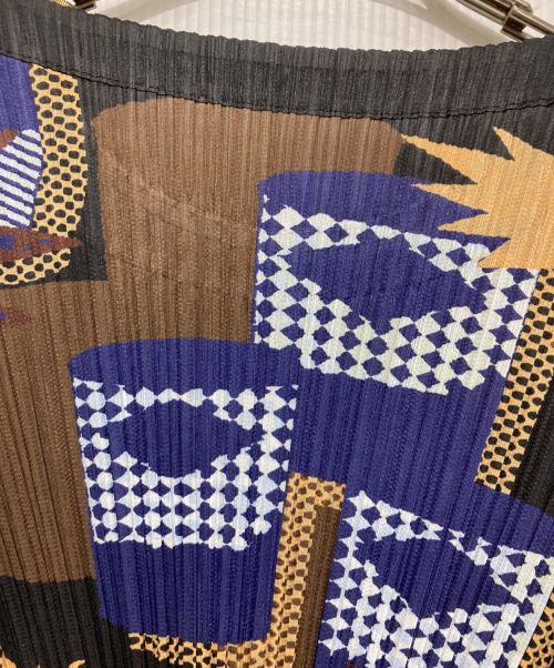 PLEATS PLEASE（プリーツプリーズ）PLEATS PLEASE (プリーツプリーズ) Game Score Design Shirt Top ブラック×ブルー サイズ:3の古着・服飾アイテム