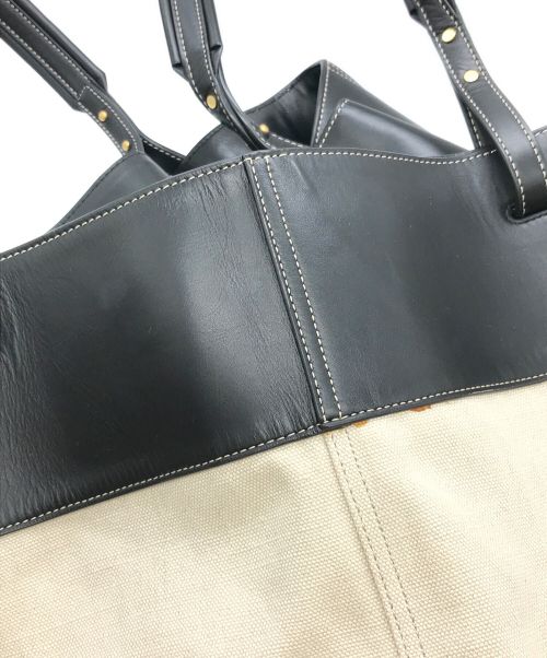 BOTTEGA VENETA（ボッテガベネタ）BOTTEGA VENETA (ボッテガベネタ) Quat Trimmed Canvas Black Leather ベージュ×ブラック サイズ:ーの古着・服飾アイテム