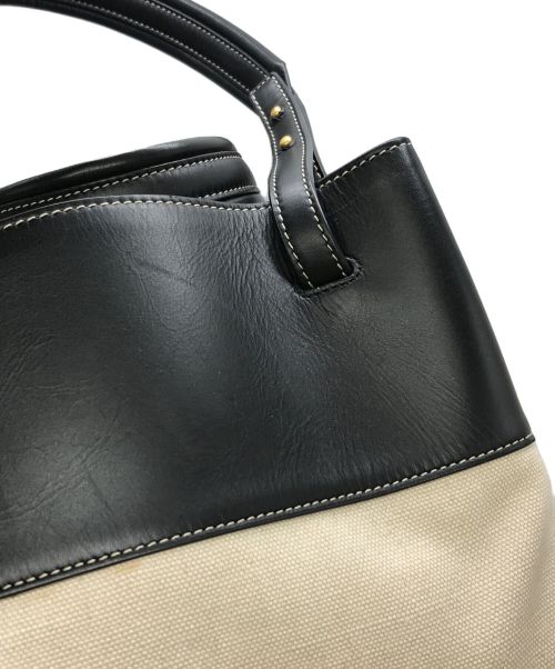 BOTTEGA VENETA（ボッテガベネタ）BOTTEGA VENETA (ボッテガベネタ) Quat Trimmed Canvas Black Leather ベージュ×ブラック サイズ:ーの古着・服飾アイテム