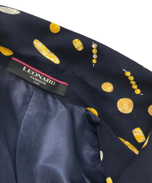 LEONARD（レオナール）LEONARD (レオナール) ロゴ釦総柄ウールジャケット ネイビー サイズ:11ARの古着・服飾アイテム