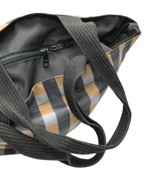 Herve Chapelier（エルベシャプリエ）Herve Chapelier (エルベシャプリエ) チェック舟形トートバッグ スカイブルー×ネイビー×ベージュ サイズ:ーの古着・服飾アイテム