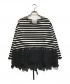 BEARDSLEYビアズリー）の古着「裾レースボーダーカットソー」｜ブラック×ホワイト