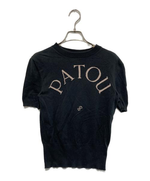 patou（パトゥ）Patou (パトゥ) ロゴジャガード半袖ニット ブラック サイズ:Sの古着・服飾アイテム