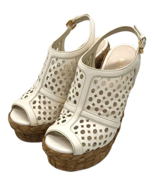 PRADA（プラダ）PRADA (プラダ) ウェッジソールサンダル ベージュ サイズ:36の古着・服飾アイテム