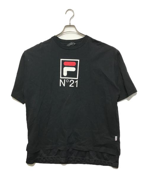 N°21 numero ventuno（ヌメロヴェントゥーノ）N°21 numero ventuno (ヌメロヴェントゥーノ) FILA (フィラ) メッシュレイヤードプリントTシャツ ブラック サイズ:XLの古着・服飾アイテム