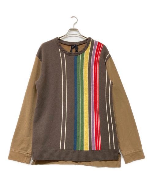 N°21 numero ventuno（ヌメロヴェントゥーノ）N°21 numero ventuno (ヌメロヴェントゥーノ) ストライプニット切替スウェット ブラウン サイズ:Mの古着・服飾アイテム