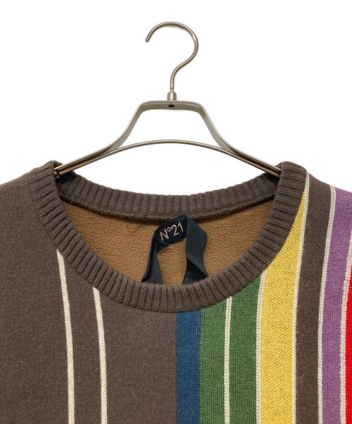 N°21 numero ventuno（ヌメロヴェントゥーノ）N°21 numero ventuno (ヌメロヴェントゥーノ) ストライプニット切替スウェット ブラウン サイズ:Mの古着・服飾アイテム