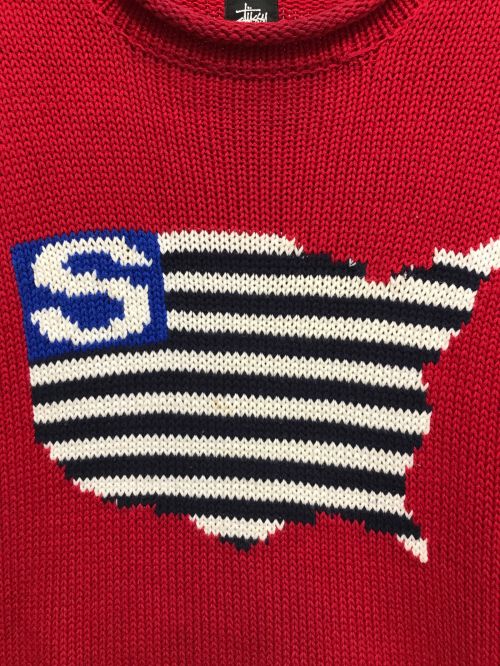 stussy（ステューシー）stussy (ステューシー) 古着星条旗ニット レッド サイズ:Mの古着・服飾アイテム