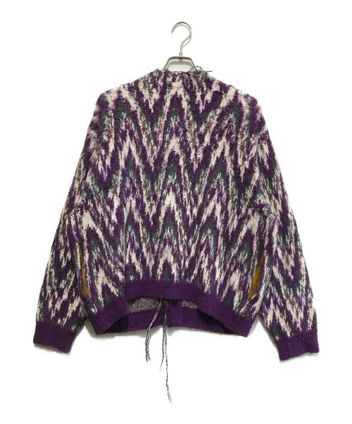 FACCIES（ファッチーズ）FACCIES (ファッチーズ) ユーズドコットンシャギージャガードカーディガン パープル サイズ:2の古着・服飾アイテム
