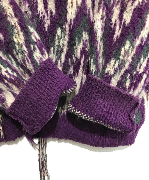 FACCIES（ファッチーズ）FACCIES (ファッチーズ) ユーズドコットンシャギージャガードカーディガン パープル サイズ:2の古着・服飾アイテム