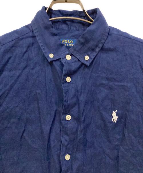 POLO RALPH LAUREN（ポロ・ラルフローレン）POLO RALPH LAUREN (ポロ・ラルフローレン) フレンチスリーブQRタグB.D.刺繍リネンシャツ ネイビー サイズ:SIZE Lの古着・服飾アイテム