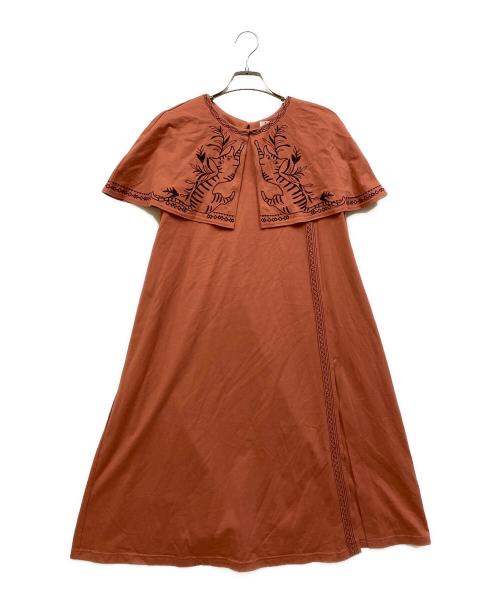 Jocomomola（ホコモモラ）Jocomomola (ホコモモラ) Gato nocturno 刺繍チュニックワンピース エンジ サイズ:SIZE 40の古着・服飾アイテム