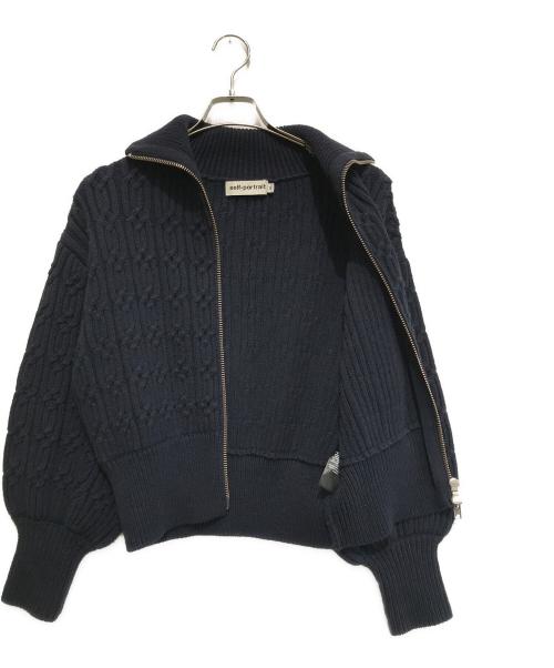 SELF PORTRAIT（セルフ ポートレイト）SELF PORTRAIT (セルフ ポートレイト) ケーブルショートジップニット ネイビー サイズ:Sの古着・服飾アイテム