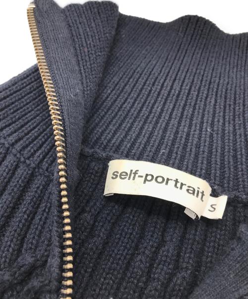 SELF PORTRAIT（セルフ ポートレイト）SELF PORTRAIT (セルフ ポートレイト) ケーブルショートジップニット ネイビー サイズ:Sの古着・服飾アイテム