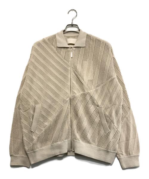 YOKE（ヨーク）YOKE (ヨーク) COTTON MESH STRIPE ZIP-UP CARDIGAN ベージュ サイズ:2の古着・服飾アイテム